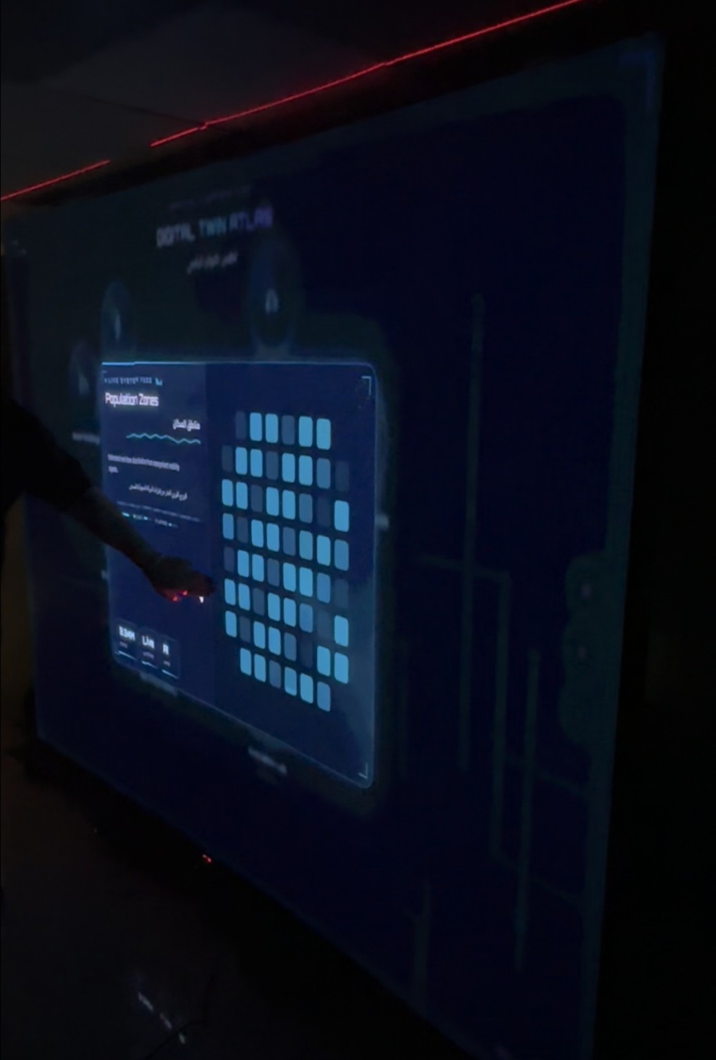 Visitor interacting with a digital information wall